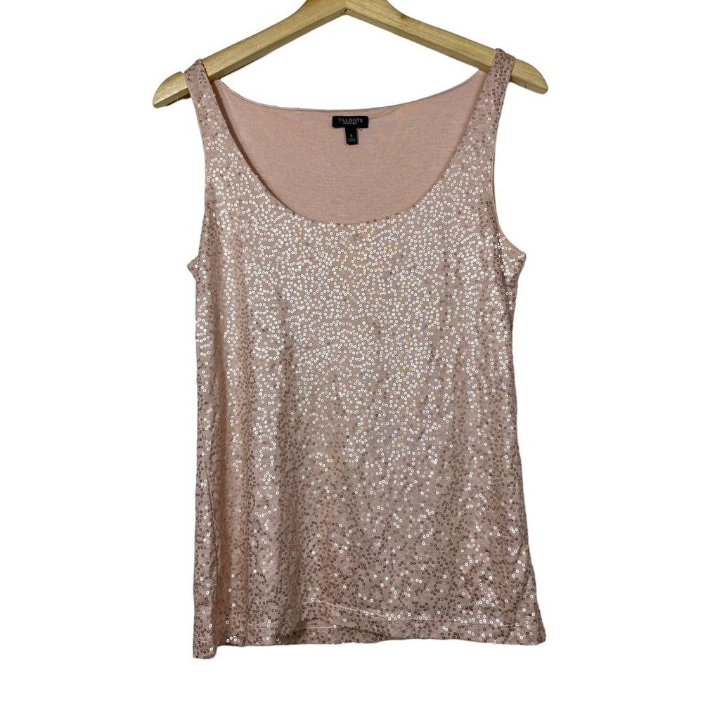 Talbots Womens‎ Sequins Tank Top Sz S Pink Metallic Sleeveless Scoop Neck